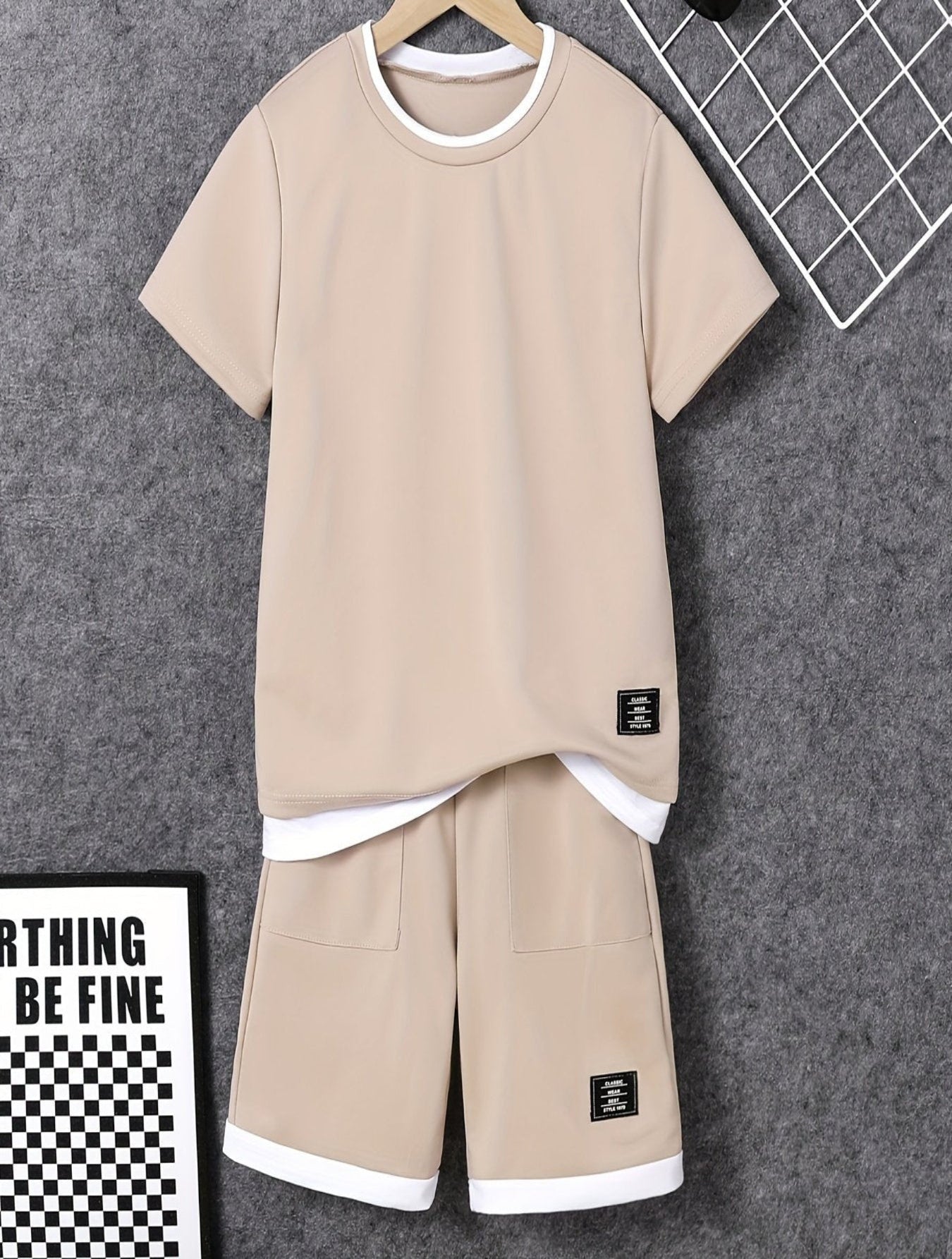 Sommermode 2er-Set für Jungen: Bequemes T-Shirt mit Rundhalsausschnitt und Shorts mit großen Taschen atmungsaktives Polyester, perfekt für Sommer