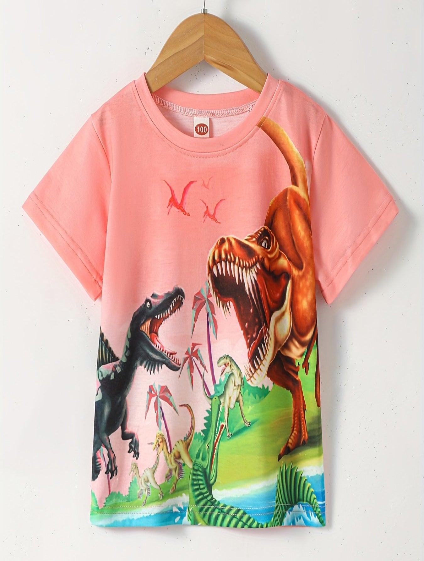 T-Shirt mit Rundhalsausschnitt und Dinosaurier-Aufdruck, bequeme, weiche Sommerkleidung für Jungen