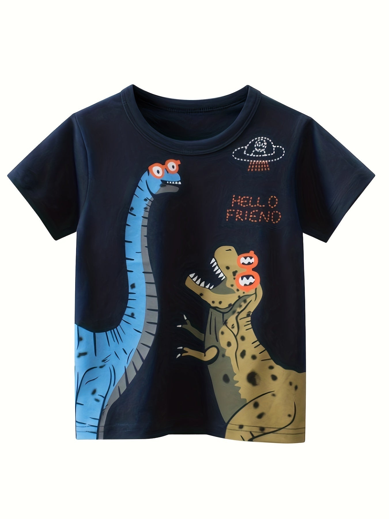 4 Stück süßes Cartoon-T-Shirt mit Hai- und Dinosaurier-Aufdruck für Jungen, lässig, cool und kurzärmlig