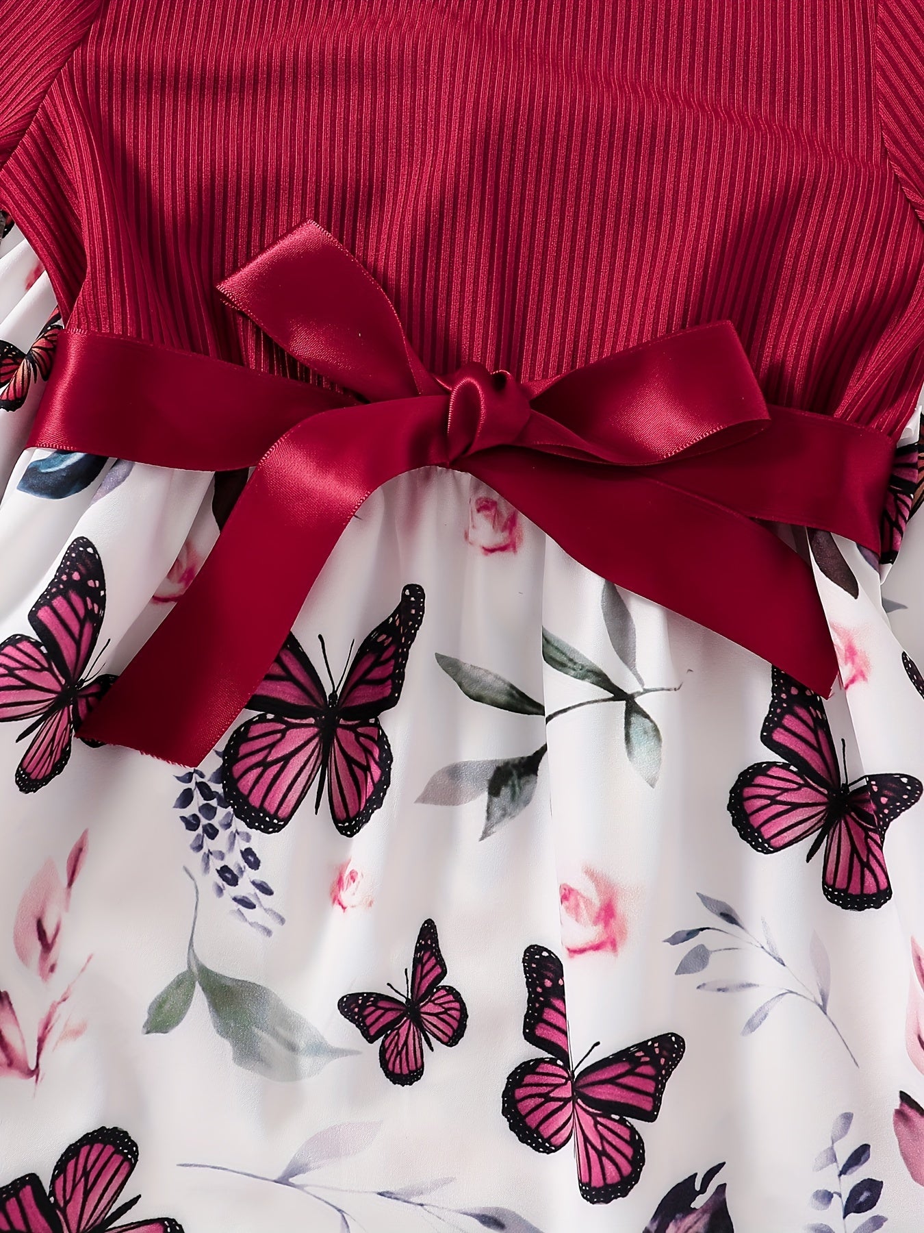 2-teiliges Set, süßes, langärmliges Kleiderset mit Schmetterlingsdruck für Mädchen, lässige A-Linien-Kleider, Frühlings- und Herbstgeschenk