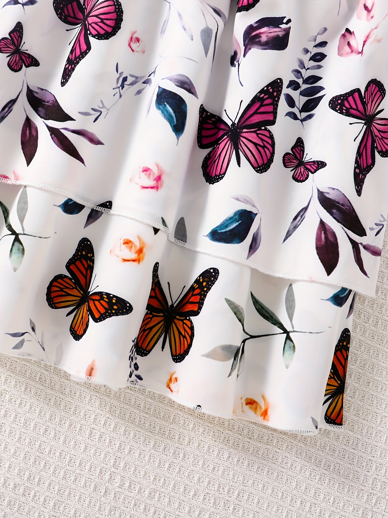 2-teiliges Set, süßes, langärmliges Kleiderset mit Schmetterlingsdruck für Mädchen, lässige A-Linien-Kleider, Frühlings- und Herbstgeschenk