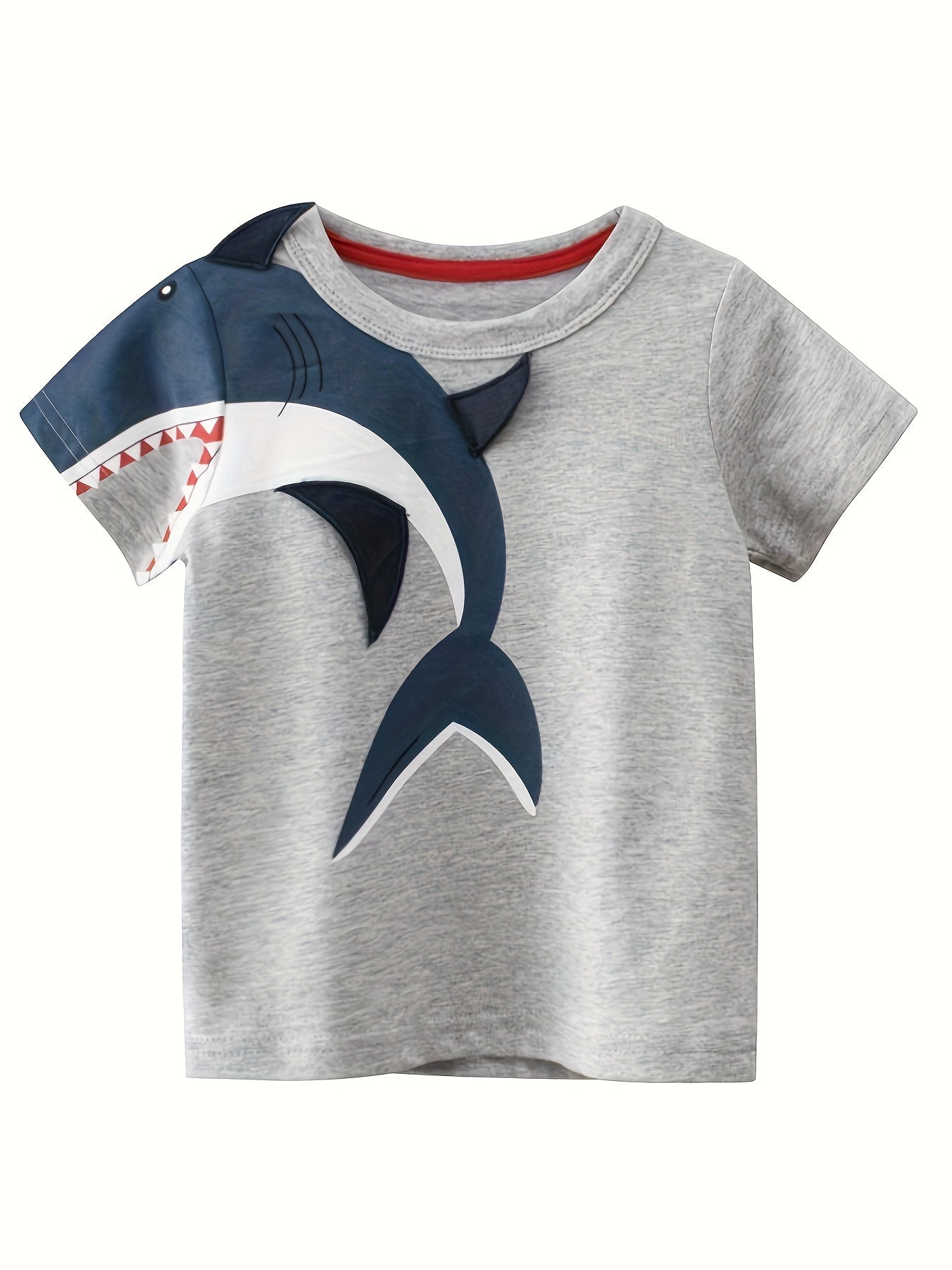 4 Stück süßes Cartoon-T-Shirt mit Hai- und Dinosaurier-Aufdruck für Jungen, lässig, cool und kurzärmlig