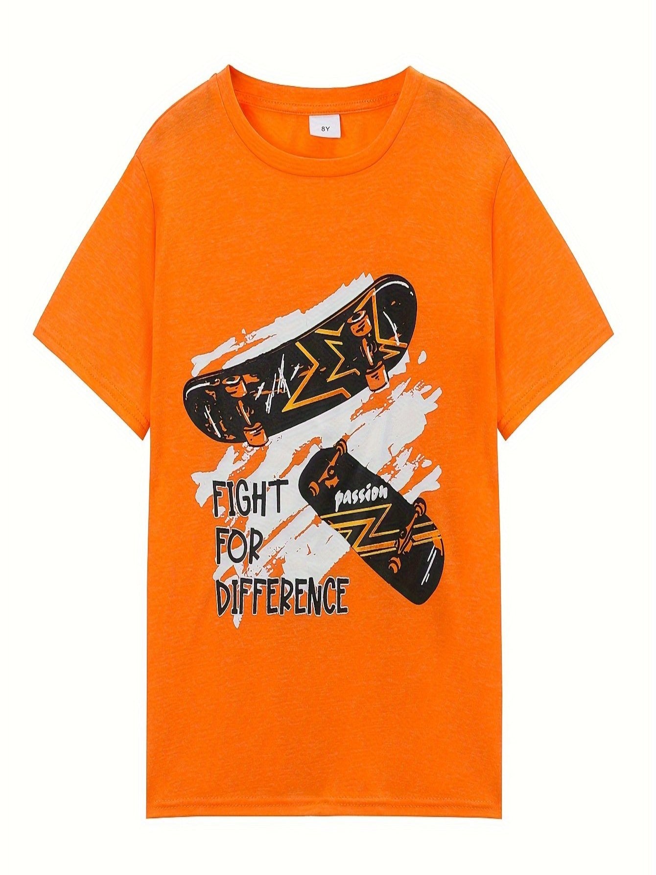 Leichtes Sommer-T-Shirt für Jungen – „FIGHT for DIFFERENCE“-Skateboard-Grafik, lässiger Rundhalsausschnitt, kurze Ärmel, atmungsaktives Material, perfekt für Partys und die Freizeit, Kleidung mit Skateboard-Muster