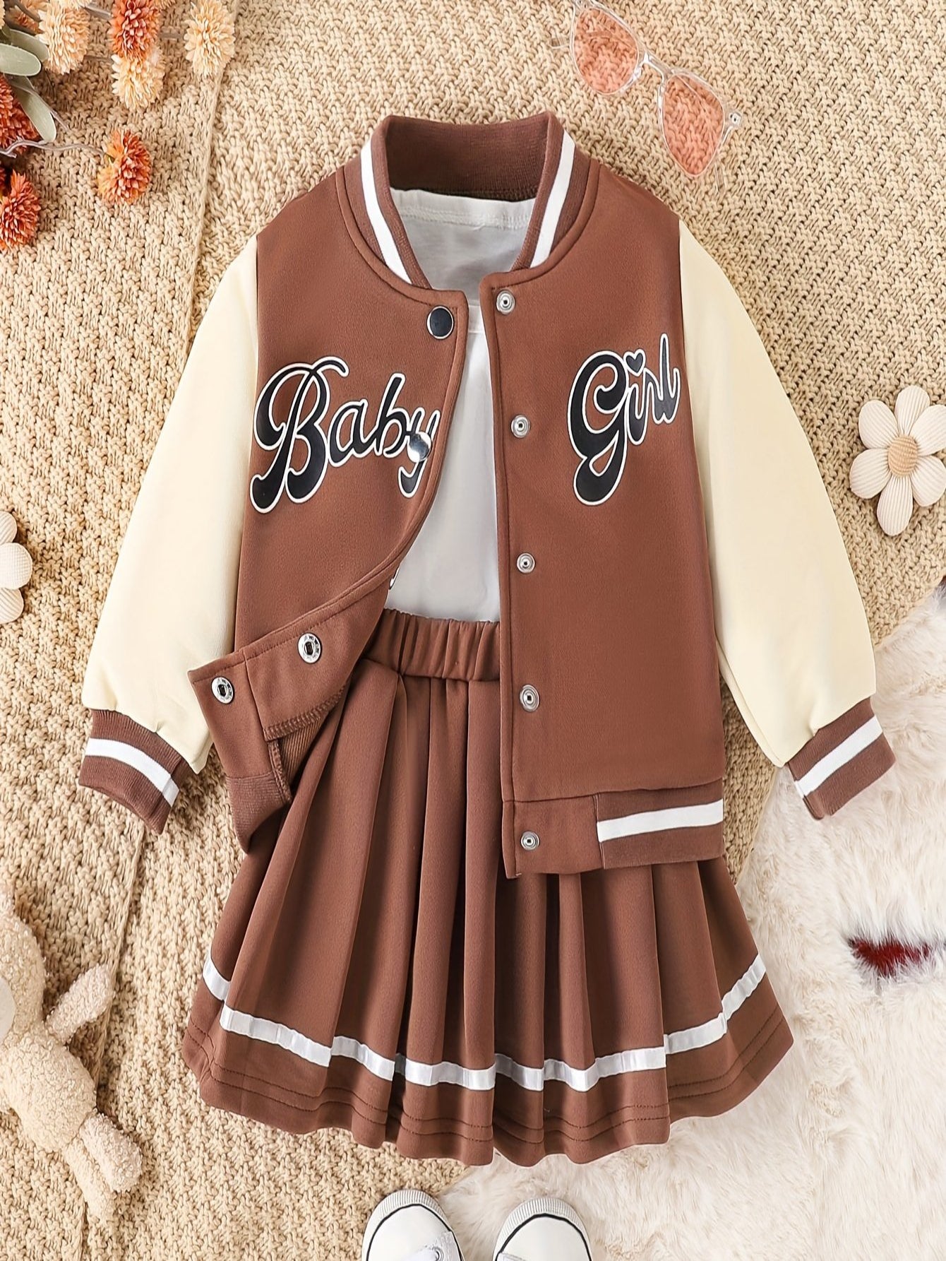 Preppy Stil Mädchen 2 stücke BABY Gedruckt Baseball Jacke + Falten Rock Set