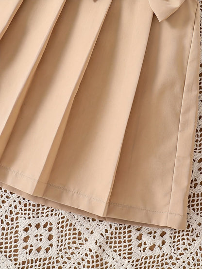 Tween Girls Mädchen Buchstabenmusterdruck Rundhalsausschnitt Langarm + Herbst und Winter einfarbiger vielseitiger Faltenrock mit Schleife