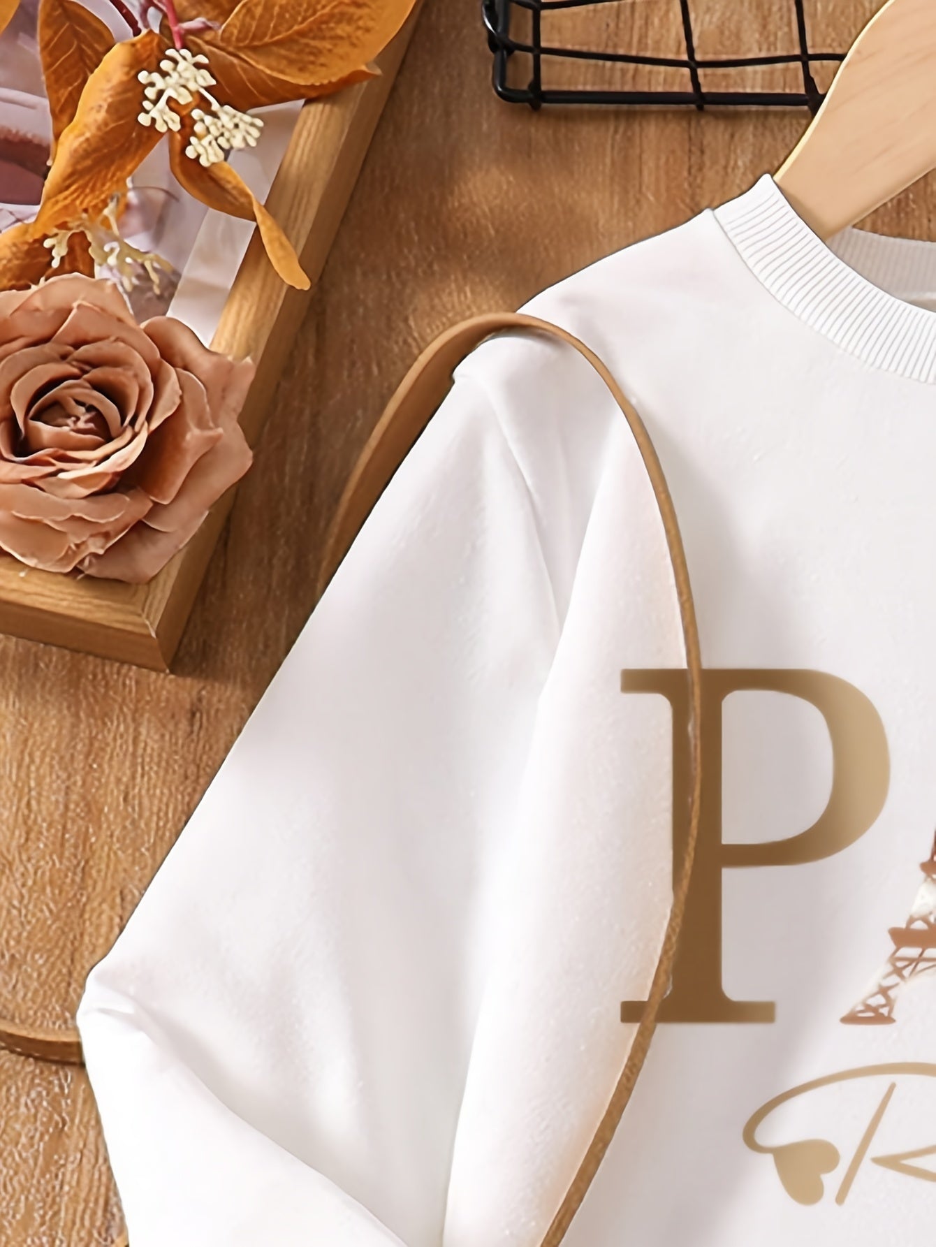 Tween Girls Mädchen Buchstabenmusterdruck Rundhalsausschnitt Langarm + Herbst und Winter einfarbiger vielseitiger Faltenrock mit Schleife