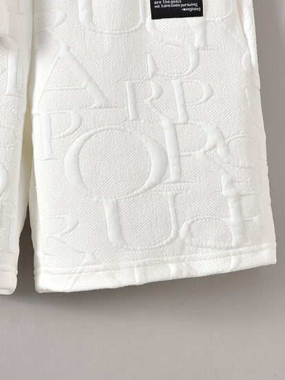 3-teiliges Set Jungen-Outfit Alphabet Jacquard gemustertes T-Shirt Tasche und Shorts Sommerkleidung für Jungen