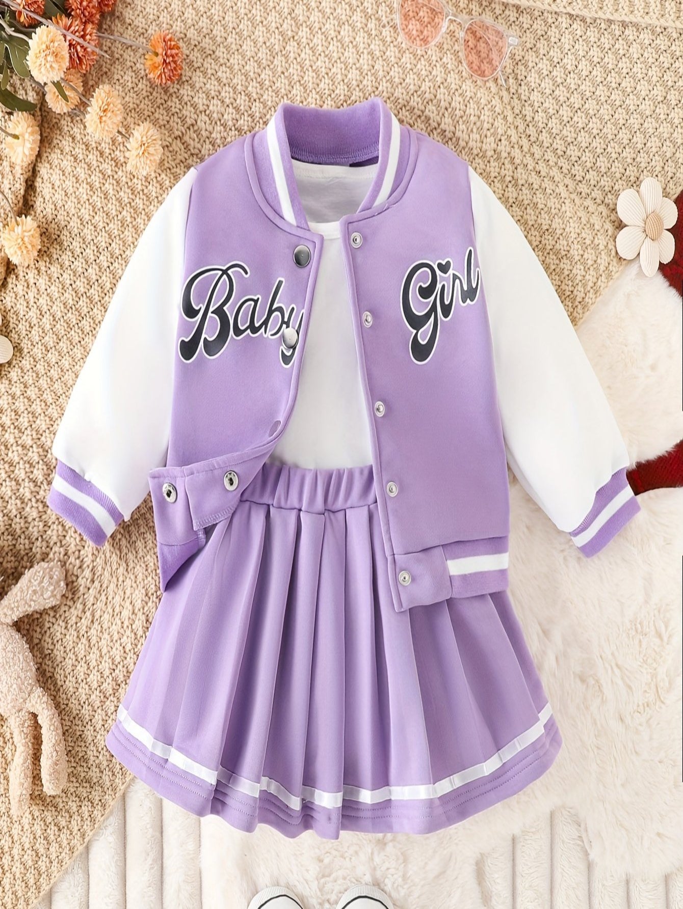 Preppy Stil Mädchen 2 stücke BABY Gedruckt Baseball Jacke + Falten Rock Set