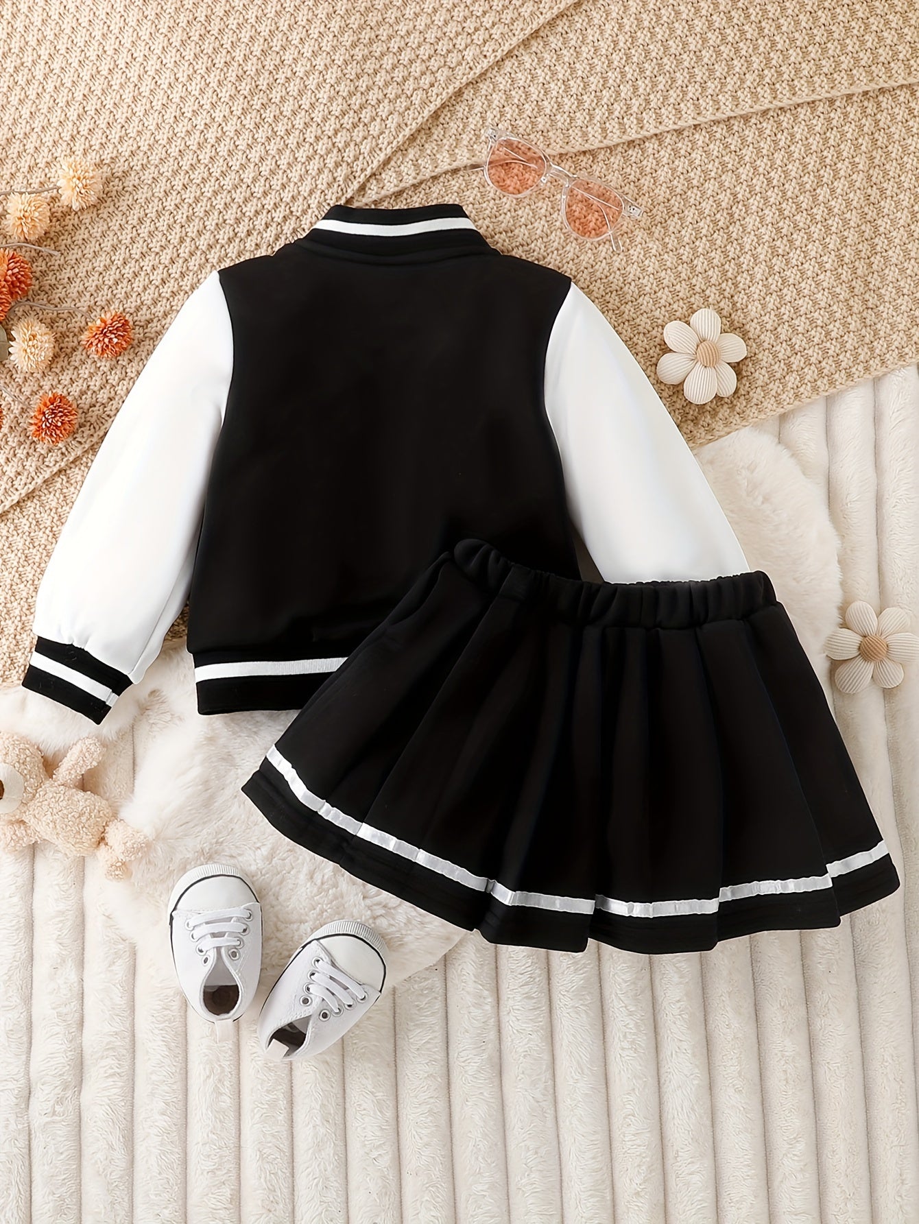 Preppy Stil Mädchen 2 stücke BABY Gedruckt Baseball Jacke + Falten Rock Set