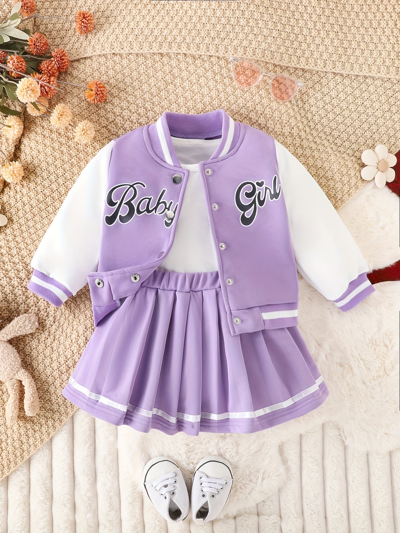 Preppy Stil Mädchen 2 stücke BABY Gedruckt Baseball Jacke + Falten Rock Set