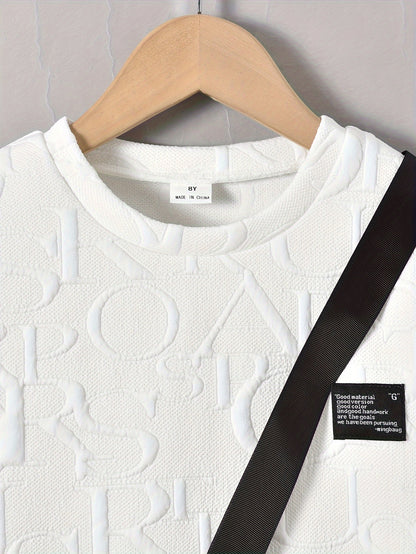 3-teiliges Set Jungen-Outfit Alphabet Jacquard gemustertes T-Shirt Tasche und Shorts Sommerkleidung für Jungen