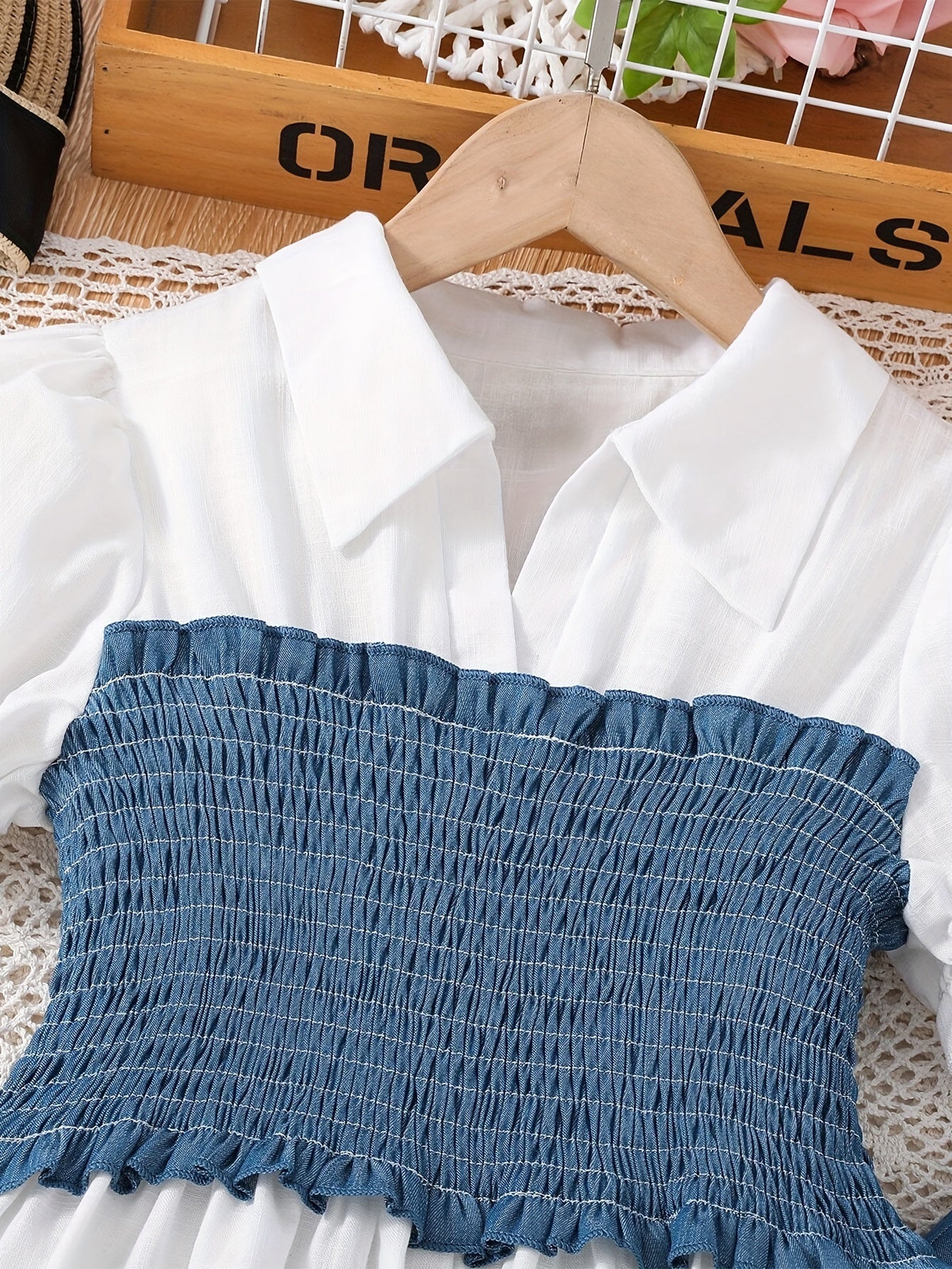 Neues 2-teiliges Set mit Patchwork-Oberteil und Herbst-Jeanshose aus Kunstdenim für Mädchen