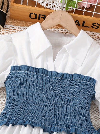 Neues 2-teiliges Set mit Patchwork-Oberteil und Herbst-Jeanshose aus Kunstdenim für Mädchen