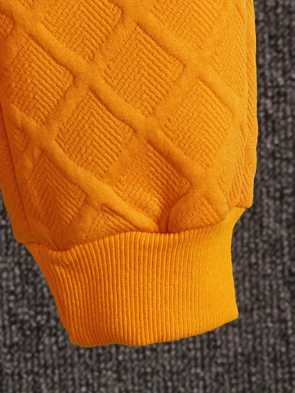 Langarm-Sweatshirt für Jungen in Orange mit Rundhalsausschnitt, modisches Oberteil mit britischem Aufdruck, Herbst, neues lässiges Jeans-Set, zweiteilig