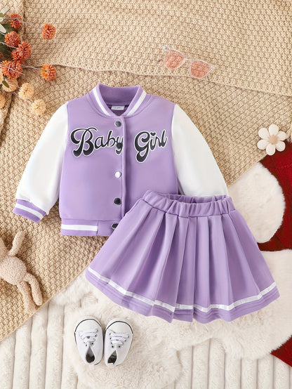 Preppy Stil Mädchen 2 stücke BABY Gedruckt Baseball Jacke + Falten Rock Set