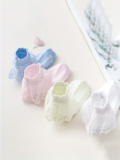 4 Paar Rüte Rüschenverkleidungs -Crew, atmende komfortable Tanzprinzessins Socken atmen