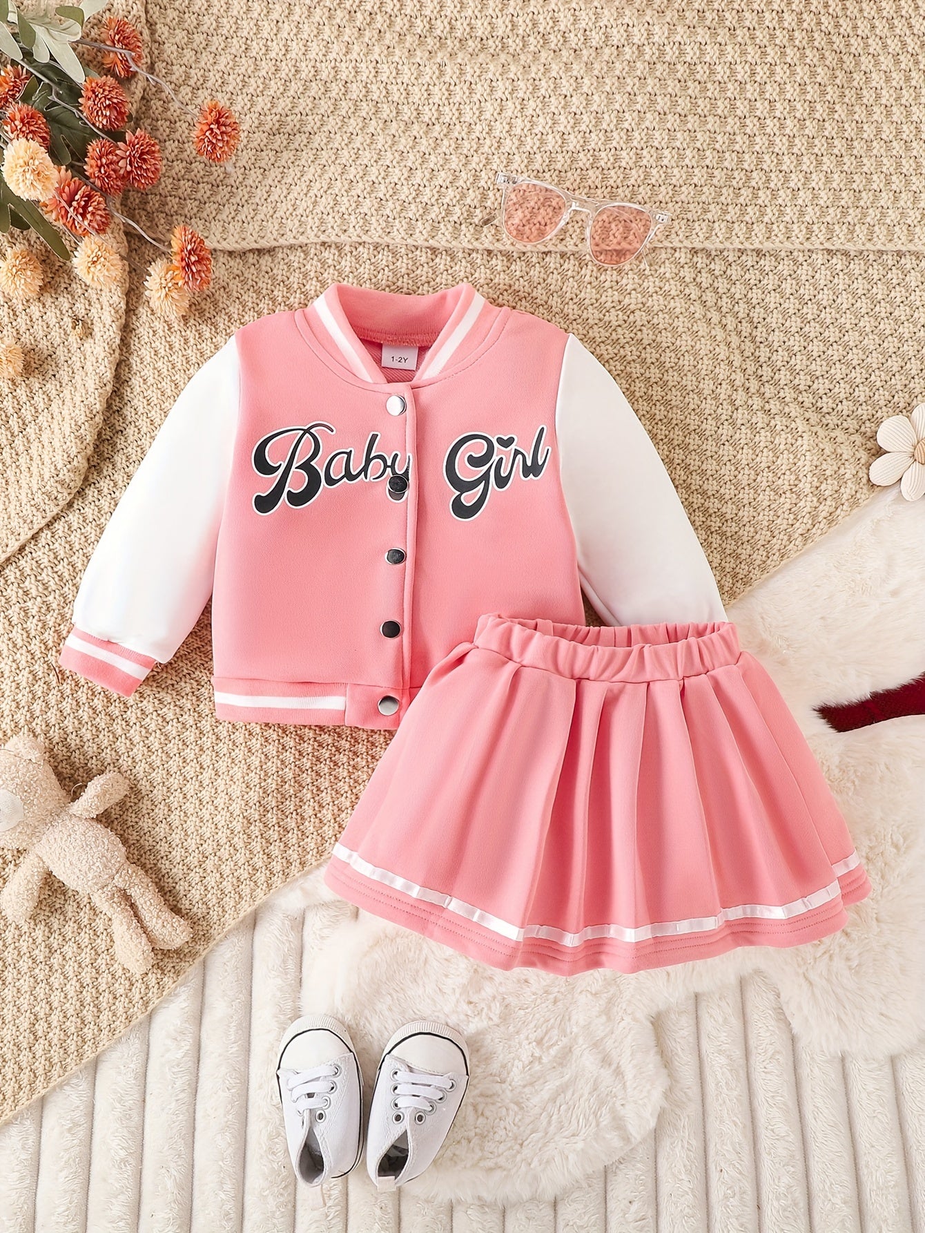 Preppy Stil Mädchen 2 stücke BABY Gedruckt Baseball Jacke + Falten Rock Set