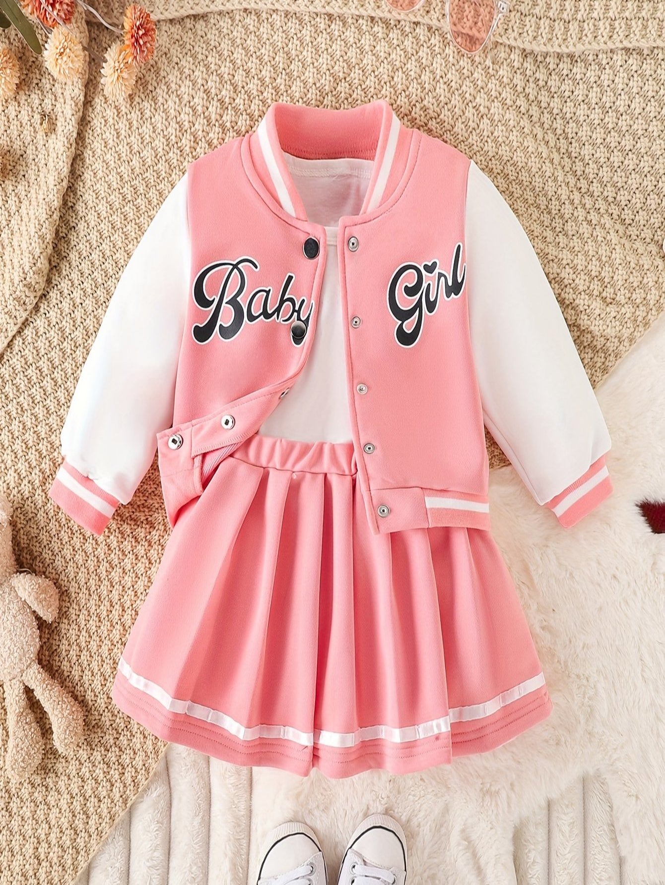 Preppy Stil Mädchen 2 stücke BABY Gedruckt Baseball Jacke + Falten Rock Set