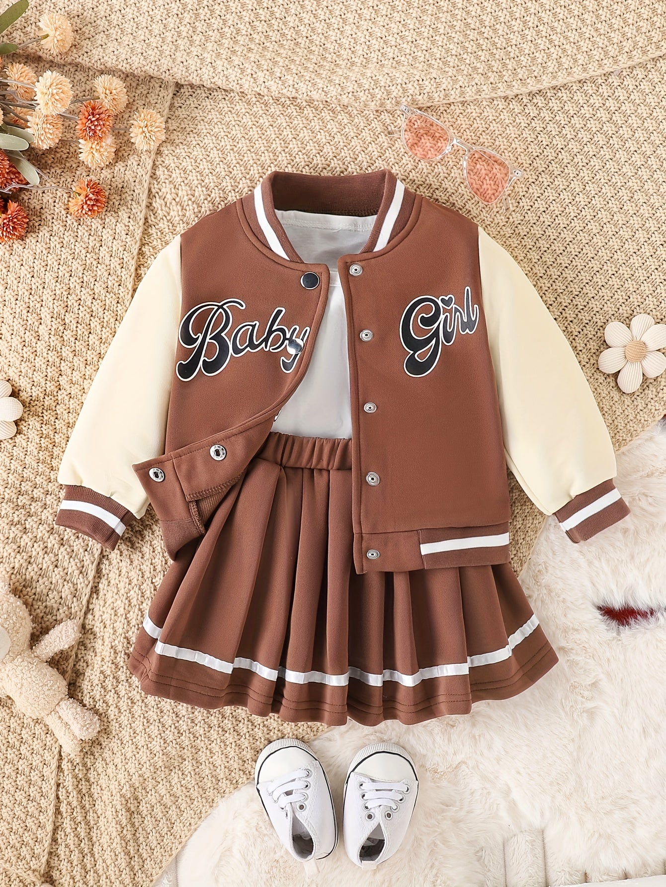 Preppy Stil Mädchen 2 stücke BABY Gedruckt Baseball Jacke + Falten Rock Set