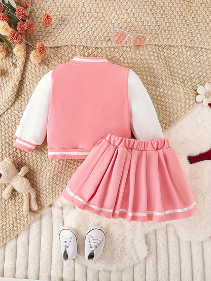 Preppy Stil Mädchen 2 stücke BABY Gedruckt Baseball Jacke + Falten Rock Set