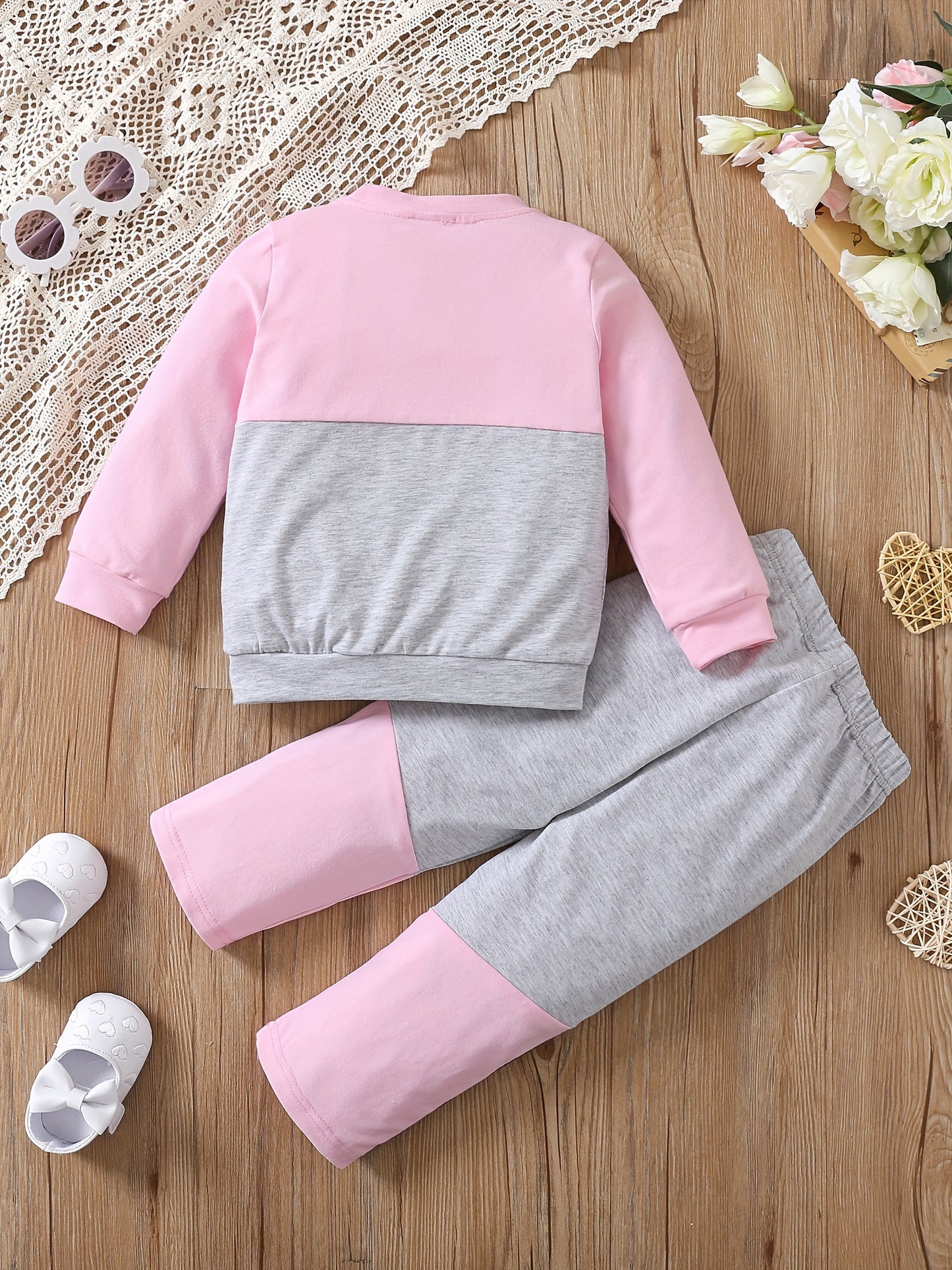 2-teiliges Set, Langarmpullover mit Schmetterlingsmuster, Baumwollmischung, Rundhalsausschnitt, dehnbarer Stoff, normale Passform, modisches Outfit für Frühling/Herbst, Strickmaterial, Baumwoll- und Polyestermischung