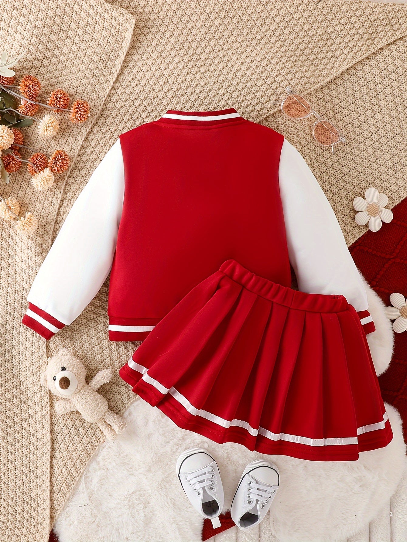 Preppy Stil Mädchen 2 stücke BABY Gedruckt Baseball Jacke + Falten Rock Set