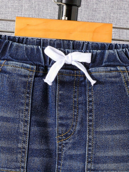 Langarm-Sweatshirt für Jungen in Orange mit Rundhalsausschnitt, modisches Oberteil mit britischem Aufdruck, Herbst, neues lässiges Jeans-Set, zweiteilig