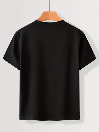 Jungenmode Baumwoll-T-Shirt mit Elasthan, kurze Ärmel, Rundhalsausschnitt – bequemes Frühlings-/Sommer-Oberteil, Jungenmode, Baumwolle