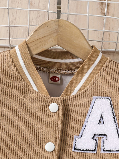 2-in-1 Preppy-Outfit-Set für Frühling/Herbst: Set aus Baseballjacke mit bestickten Buchstaben und Faltenrock – Polyester, V-Ausschnitt, nicht dehnbar, lockere Passform, gewebt